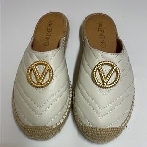 Valentino White and Gold Mules